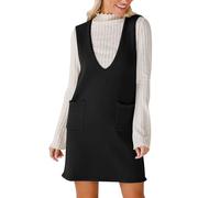 Vestido corto sin mangas con cuello en V para mujer, vestido recto con doble bolsillo, vestidos de verano, bohemio, playa, vacaciones, vestido holgado, esencial para las vacaciones, Negro, L