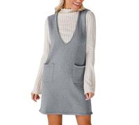 Vestido corto sin mangas con cuello en V para mujer, vestido recto con doble bolsillo, vestidos de verano, bohemio, playa, vacaciones, vestido holgado, esencial para las vacaciones, gris, M