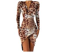 Vestido Damisela de Manga Larga Formales y Mangas Largas V Cuello Vestidos Evening Vestidos Asimétricos Ruched Party Dress Vestido Carnaval Niña de, Caqui., S