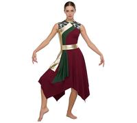 Vestido Danza Alabanza Mujer Bordado Irregular Sin Mangas Ropa De Baile Lírica Litúrgica Iglesia Gracia borgoña XL