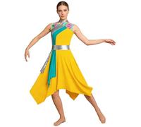 Vestido Danza Alabanza Mujer Bordado Irregular Sin Mangas Ropa De Baile Lírica Litúrgica Iglesia Gracia Amarillo M
