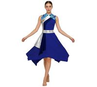 Vestido Danza Alabanza Mujer Bordado Irregular Sin Mangas Ropa De Baile Lírica Litúrgica Iglesia Gracia Azul Real XXL