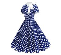 Vestido de 50 años vintage mujer retro chic rockabilly pin-up chic y elegante vestidos de rodilla lunares año 40 50 60 swing casual vestidos de boda ceremonia cóctel espalda noche, azul, XL