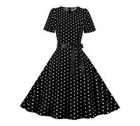 Vestido de año 60 Pin-Up Mujer Sexy Cuello redondo con Manga Retro Vestido Estilo 1950's Audrey Hepburn Pin-Up Rockabilly Cóctel Polka Trapecio Dot Vestidos Vintage Swing De Fiesta Ceremonia Media