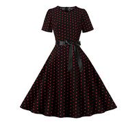 Vestido de año 60 Pin-Up Mujer Sexy Cuello redondo con Manga Retro Vestido Estilo 1950's Audrey Hepburn Pin-Up Rockabilly Cóctel Polka Trapecio Dot Vestidos Vintage Swing De Fiesta Ceremonia Media