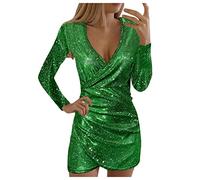 Vestido de Año Nuevo Mujer - Cuello en V Mangas Largas Vintage Vestidos De Cóctel Sexy Con Brillantina Vestidos De Lentejuelas Vestido Sexy Cuello en V Corto Vestidos de Cóctel Vestidos de Fiesta de