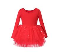 Vestido de Año Nuevo- Vestido De Noche De Gran Tamaño Tutú De Ballet Para Niña Manga Larga Cuello Redondo De Gasa Cintura Elastica Traje De Espectáculo Primavera-Verano 3-10 Años