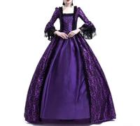 Vestido de baile de manga larga para mujer con costuras de encaje retro medieval, vestido gótico para cosplay, fiestas temáticas y festivales renacentistas (M morado)
