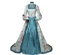 Vestido de baile de mujer Renaissance Marie Antoinette con estampado floral medieval victoriano para fiesta de Halloween (25-azul, L)