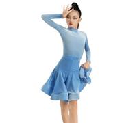 Vestido de Baile de salón de Manga Larga para niñas, Ideal para Fiestas, Salsa, Tango y Otras presentaciones de Baile,Sky Blue,160cm