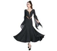 Vestido de Baile de salón for Mujer, estándar Nacional, Ropa de Baile de vals, Gran Swing, Manga Flotante, Traje de actuación Moderno para Representaciones Teatrales(Black,L)
