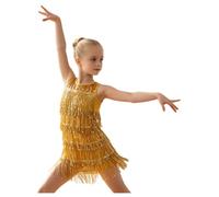 Vestido de Baile de Salsa Niña Vestido Danza Latina Cha Cha Rumba Oro 2-3 años