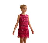 Vestido de Baile de Salsa Niña Vestido Danza Latina Cha Cha Rumba Rosa Oscuro 2-3 años