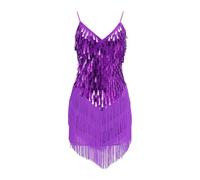 Vestido de baile latino con lentejuelas para niñas de 5 a 11 años, sin mangas, cuello en V, borlas, vestido de baile, Morado (, 10-11 años