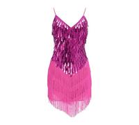 Vestido de baile latino con lentejuelas para niñas de 5 a 11 años, sin mangas, cuello en V, borlas, vestido de baile, hot pink, 10-11 años