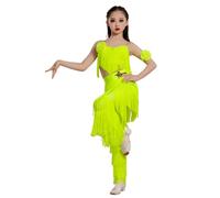 Vestido de Baile Latino de 2 Piezas para niñas, Camisola con borlas Flecos Conjunto atuendos Baile de salón vestidospráctica de Tango Salsa competiciones de Baile de salón,Verde,120
