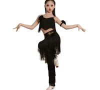 Vestido de Baile Latino de 2 Piezas para niñas, Camisola con borlas Flecos Conjunto atuendos Baile de salón vestidospráctica de Tango Salsa competiciones de Baile de salón,Negro,120