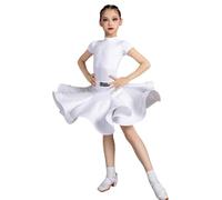 Vestido de Baile Latino de Cuello Alto sin Mangas para niñas, Falda de competición de Tango para Baile de salón para Fiesta Salsa Rumba cha-cha Disfraz de Baile Profesional,Blanca,140cm