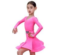Vestido de Baile Latino de Manga Larga con Forma de Corazón para Niñas Vestido de Competición de Tango para Niños Disfraz de Baile de Fiesta Salsa Y Chachachá Vestido de Entrenamiento para Actuacione