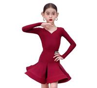 Vestido de Baile Latino de Manga Larga con Forma de Corazón para Niñas Vestido de Competición de Tango para Niños Disfraz de Baile de Fiesta Salsa Y Chachachá Vestido de Entrenamiento para Actuacione