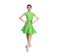 Vestido de Baile Latino de Manga Larga para niñas, para competición de salón de Baile Fiesta Escenario práctica Salsa Rumba cha cha Samba Tango Falda de competición,Verde,130cm