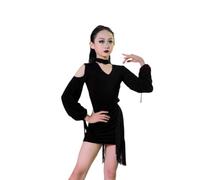 Vestido de Baile Latino de Manga Larga para niñas, Traje de una Pieza para Samba y Tango, para Baile de salón,Negro,170cm