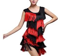 Vestido de baile latino elegante con flecos para espectáculo, fiesta o evento festivo, traje de baile para actuaciones, vestido de fiesta, rojo, XL