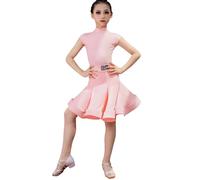 Vestido de Baile Latino para niña, Moderno, con Abertura, para Baile de salón, para niños, Salsa, Tango, Falda sin Mangas, Ropa de práctica, Trajes de competición de Baile,Barbie Pink,110cm