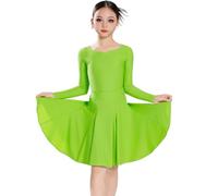 Vestido de Baile Latino para niña, Vestido de Manga Larga para competición Baile de salón Ideal para Fiesta de cumpleaños Cha Rumba o como Atuendo Elegante,Apple Green,120cm