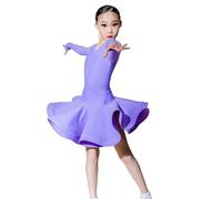 Vestido de Baile Latino para niñas, Mangas largas para niños Samba Tango Salsa Ropa de Baile Atuendo de competición de Baile de salón,Light Purple,150