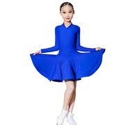 Vestido de Baile Latino para niñas, Mangas largas para niños Samba Tango Salsa Ropa de Baile Atuendo de competición de Baile de salón,Royal Blue,120