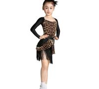 Vestido de Baile Latino para niñas, Ropa de Baile de Salsa con borlas, Trajes de Baile de salón, chachachá, Falda de competición de actuación,Leopard Print,170