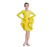 Vestido de Baile Latino para niñas, Ropa de Baile de Samba, Tango, Salsa, Ropa de Baile, Atuendo de competición de Baile de salón,Yellow a,130CM