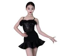 Vestido de Baile Latino para niñas, sin Mangas, Ideal para competiciones de Baile de salón, Tango, cha Rumba y Fiestas,A,160