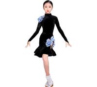 Vestido de Baile Latino para niñas, Traje de competición de Baile con Flores, Conjunto de 2 Piezas, Leotardo y Falda, Ropa de Baile Latino, Vestido de Baile de salón de Tango Moderno.