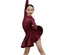 Vestido de Baile Latino para niñas y niños, Mangas largas Ropa de Baile de Salsa, Baile de salón, cha cha cha Trajes de Bailarina Moderna, Falda de Baile de competición de Rendimiento,J,120