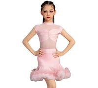 Vestido de Baile Latino sin Mangas para niñas, Atuendo de competición de Baile de salón para niños, Vestido de Baile Latino con borlas de Salsa y Tango con Empalme de Malla,Rosado,XS