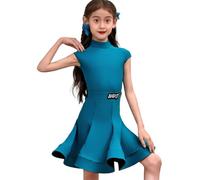 Vestido de Baile Latino sin Mangas para niñas, Ideal para competiciones de Baile de salón cha cha Samba y Rumba Trajes de Baile,Dark Blue,140