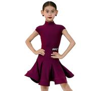 Vestido de Baile Latino sin Mangas para niñas, Ideal para competiciones de Baile de salón cha cha Samba y Rumba Trajes de Baile,Burgundy,150