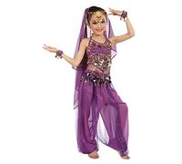 Vestido de baile oriental para niños traje de baile bollywood niña Belly Dance indio 6 unids Top+Vestido+Adorno de cabeza+Bufanda+Cinturón 7-10 años, 1 morado., 5-6 Años