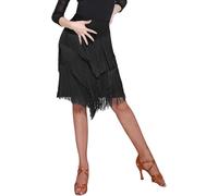 Vestido de baile para mujer, falda de baile latino tango salsa, flecos y pierna dividida, Negro -, S