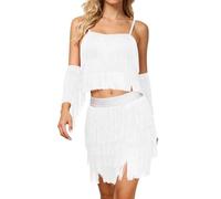 Vestido de baile para mujer, salsa latina con flecos, juego de 3 piezas, minifalda de rendimiento, escenario, carnaval, fiesta, carnaval, disfraz, lentejuelas, falda de borla, sexy traje de baile
