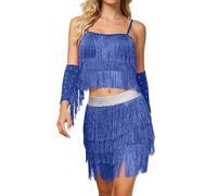 Vestido de baile para mujer, salsa latina con flecos, juego de 3 piezas, minifalda de rendimiento, escenario, carnaval, fiesta, carnaval, disfraz, lentejuelas, falda de borla, sexy traje de baile
