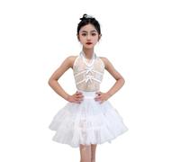 Vestido de Baile sin Mangas para niñas, Vestido de Tango Salsa y Baile de salón, Trajes para competiciones de Baile,Blanca,180