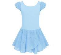 Vestido de ballet con mangas con volantes para niña, tutú, azul, 3-4 años