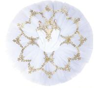 Vestido de Ballet con tutú y Lentejuelas para niñas, Traje de competición de Bailarina, Ropa de Baile Falda Bordada para actuación Ropa de Baile,Blanca,140