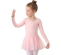 Vestido de ballet de manga larga 2026, leotardo de baile, tutú para niños pequeños, práctica de rendimiento, suave, elástico, cómodo, rosa, 8-9 años