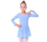 Vestido de ballet de manga larga 2026, leotardo de baile, tutú para niños pequeños, práctica de rendimiento, suave, elástico, cómodo, azul, 8-9 años