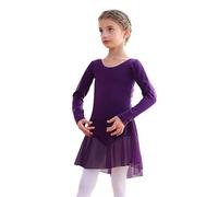 Vestido de ballet de manga larga 2026, leotardo de baile, tutú para niños pequeños, práctica de rendimiento, suave, elástico, cómodo, Morado Oscuro, 8-9 años