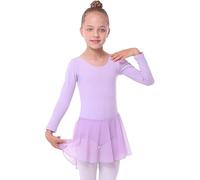 Vestido de ballet de manga larga 2026, leotardo de baile, tutú para niños pequeños, práctica de rendimiento, suave, elástico, cómodo, Morado (, 2-3 años